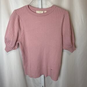 Ted Baker London Blush Pink Ribbed Puff Sleeve Sweater Size 2 Medium Soft Girl